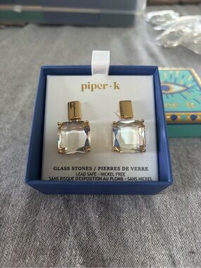 Piper Gold and Clear Square Glass Stone Drop Earrings